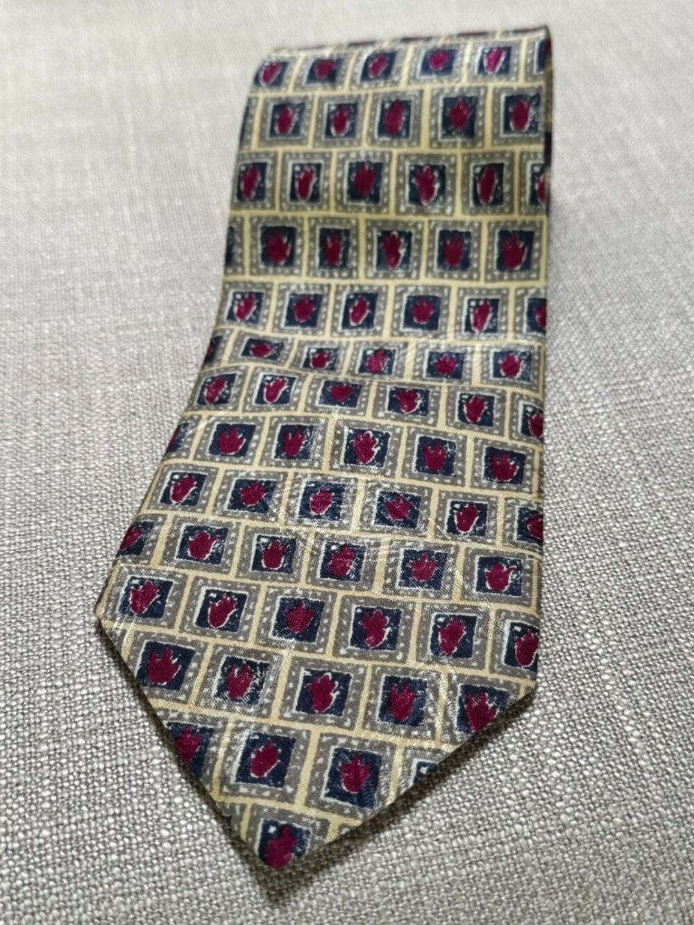 ROBERT TALBOTT Best of Class Silk Tie • Red Navy Geometric Tile • 4” Wide